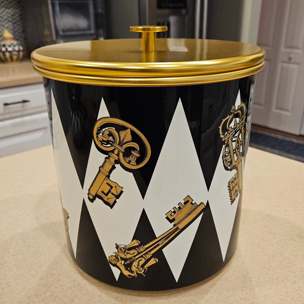RARE COLLECTIBLE LIMITED FORNASETTI CHIAVI GOLD ROMBI BAR ICE BUCKET CONTAINER